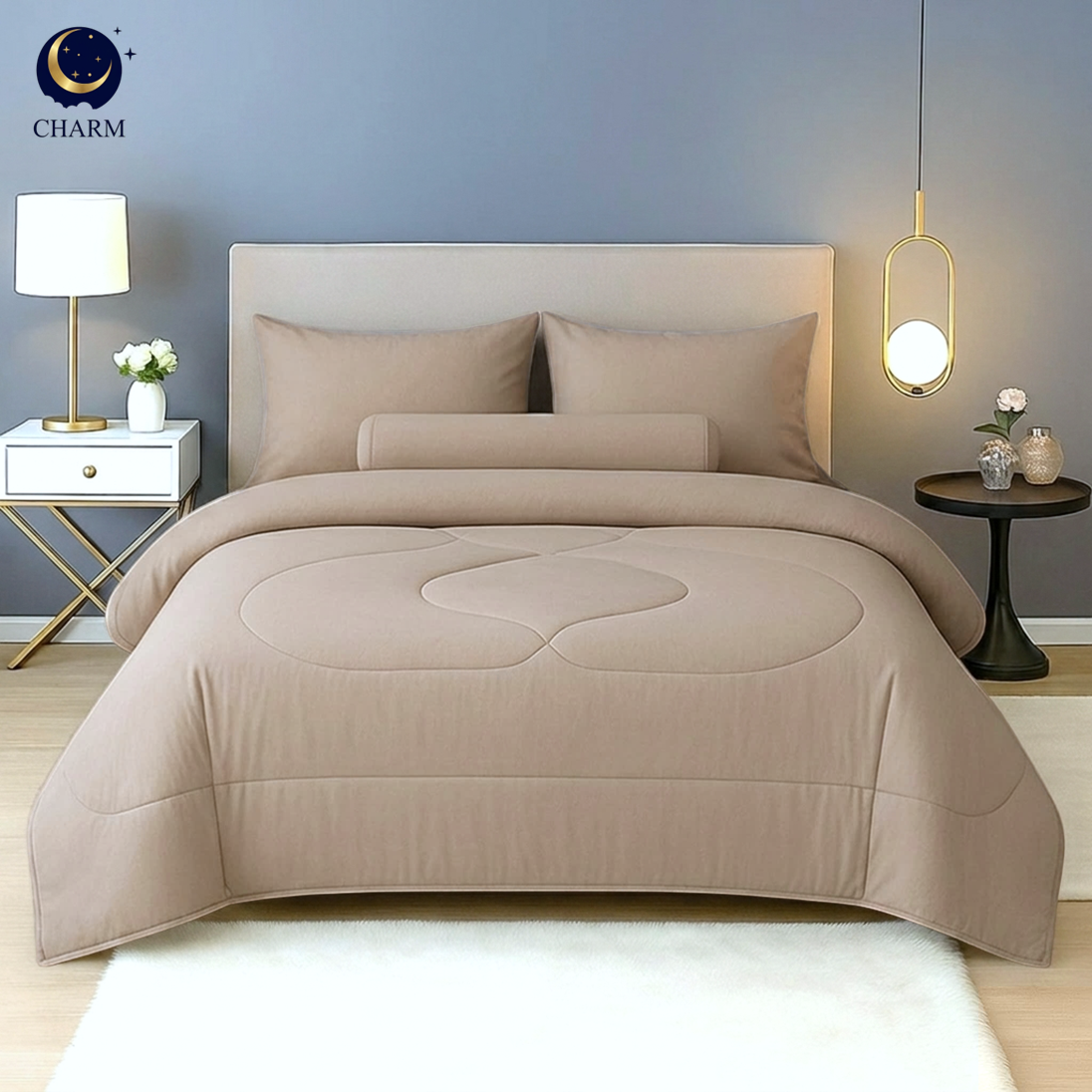 ชุดผ้าปูที่นอน 6 ฟุต 6 ชิ้น CHARM สี LATTE BEIGE คอลเลคชั่น CLASSIC_1